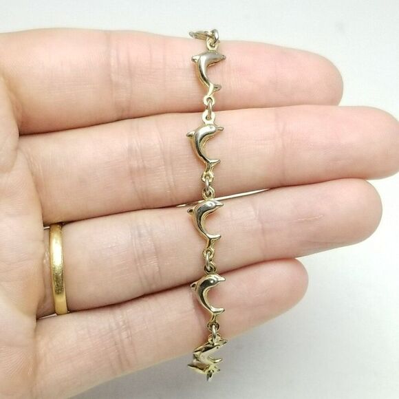 Vintage Dolphin Link Chain Bracelet, Silver Tone 90s Style, 7 Inches Long - Picture 1 of 5
